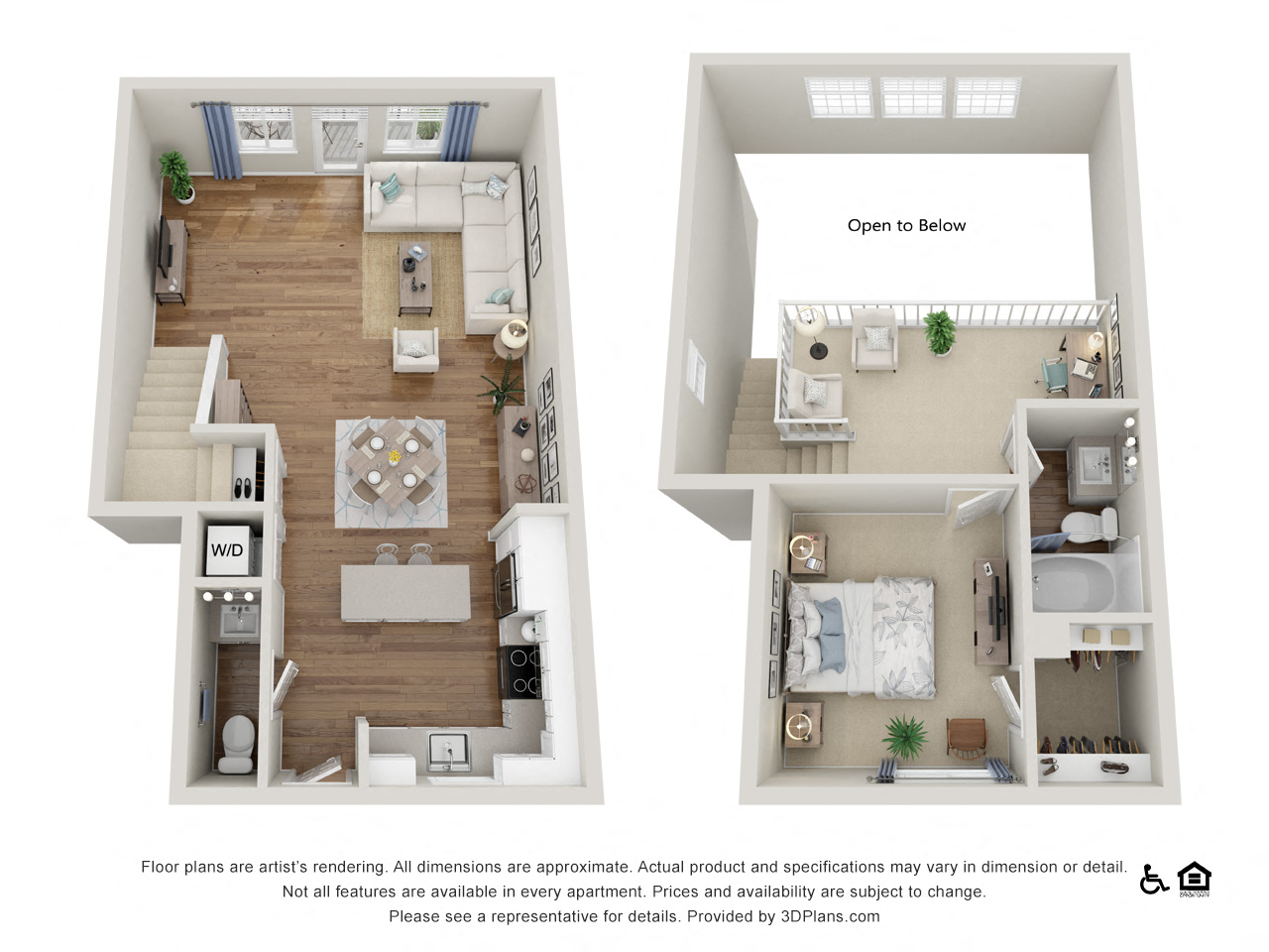 Floor plan for 1 bed, 1.5 baths, 1047 sqft